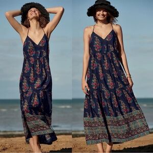 Anthropologie Maeve Geneva Floral Tiered Maxi Dress Boho Cottagecore Festival L